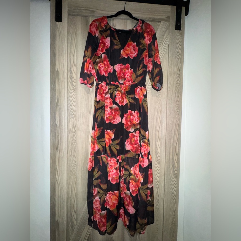 a.n.a Black and Red Floral Maxi Dress